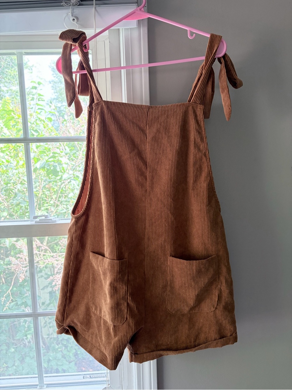 Corduroy Tie-Shoulder Romper in Brown